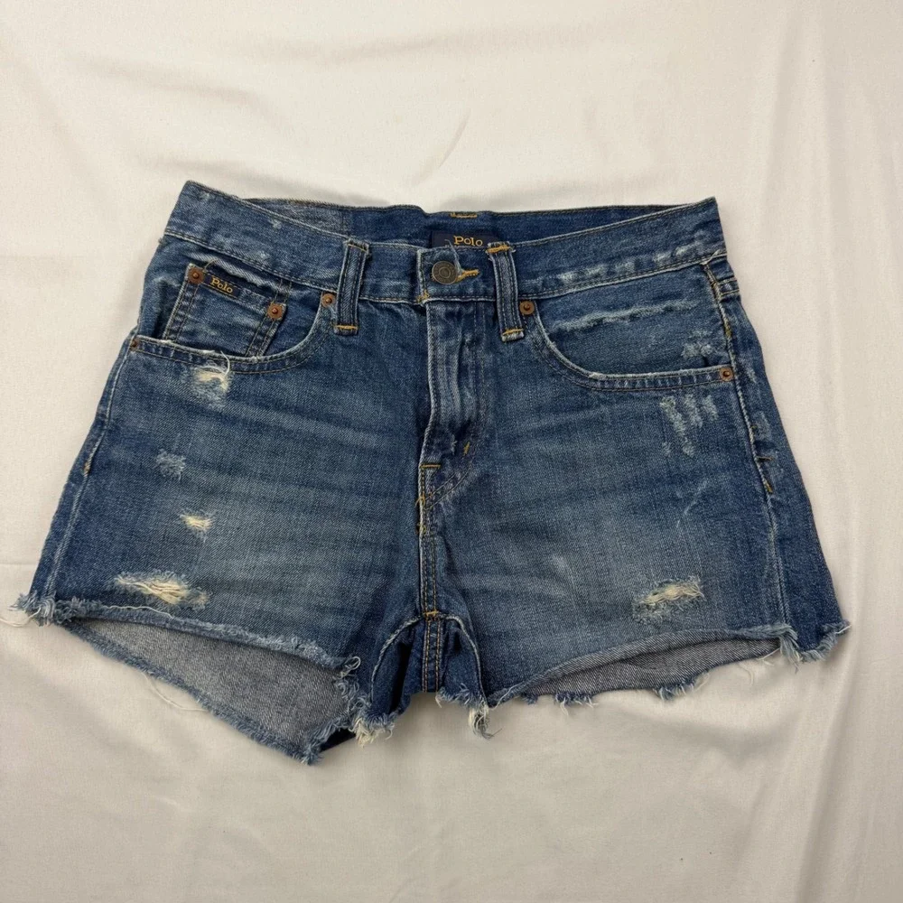 Polo Ralph Lauren Crosby Relaxed Shorts Women 25 Blue Distressed Denim Cutoff